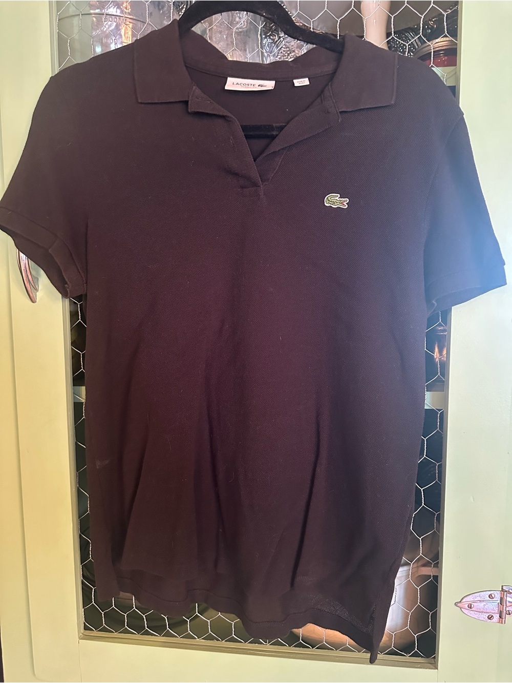 Lacoste Women's Short-Sleeve Polo in black with Green Crocodile Logo